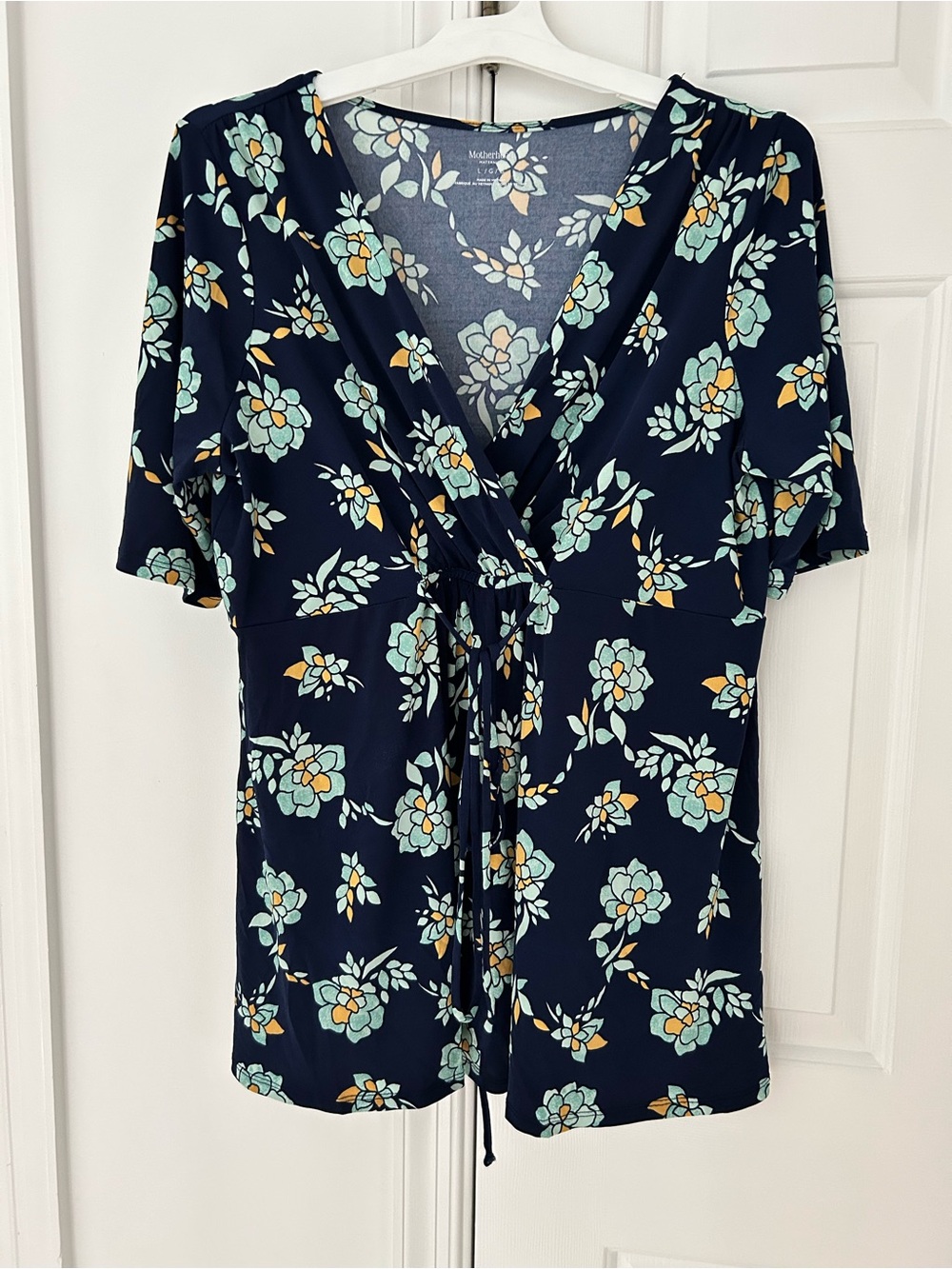 Motherhood Maternity Navy Floral V-Neck Tie-Front Tunic
